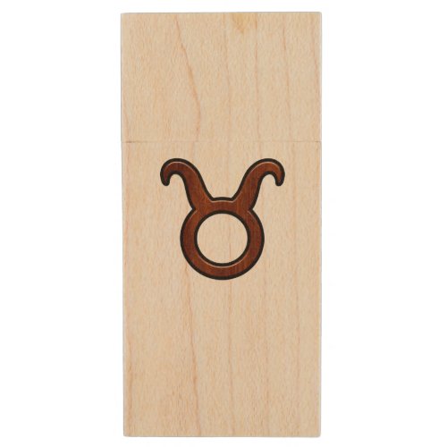Taurus Zodiac Symbol on Mahogany style print Wood Flash Drive