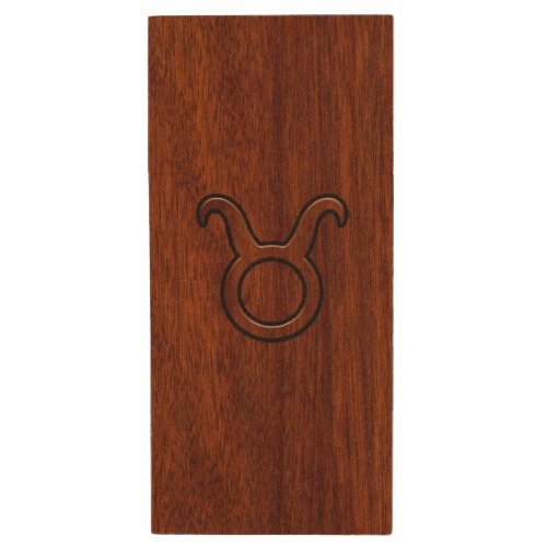 Taurus Zodiac Symbol on Mahogany style print Wood USB Flash Drive