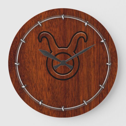 Taurus Zodiac Symbol on Rich Mahogany like print Large Clock