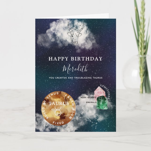 Taurus Zodiac Symbol Personalized Birthday Card (Front)