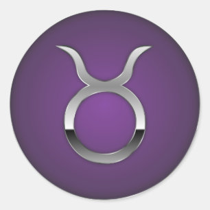 Taurus - Zodiac Symbol - Purple Classic Round Sticker