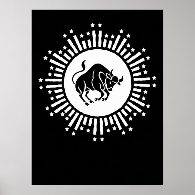 Taurus Zodiac Symbol with Celestial Starburst Poster (Front)