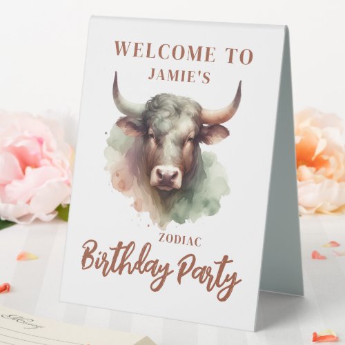Taurus Zodiac Themed Birthday Party Guest Seating Table Tent Sign