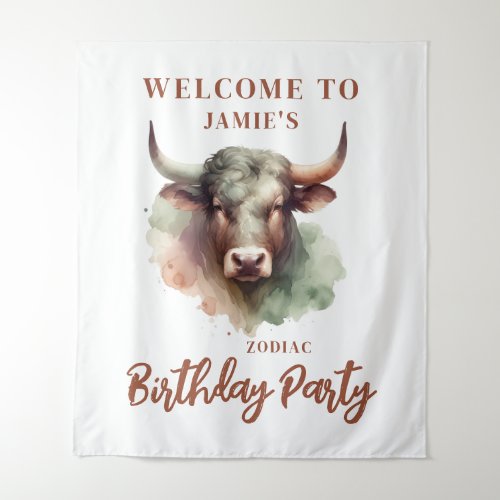Taurus Zodiac Themed Birthday Party Welcome Sign Tapestry