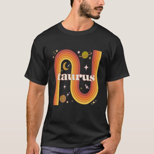 Taurus Zodiac Warm Rainbow 70s Horoscope Gemini T-Shirt (Front)