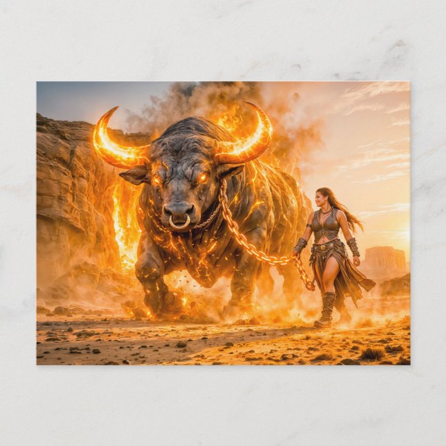 Taurus Zodiac with Warrior Leading a Fiery Celesti Postcard (Front)