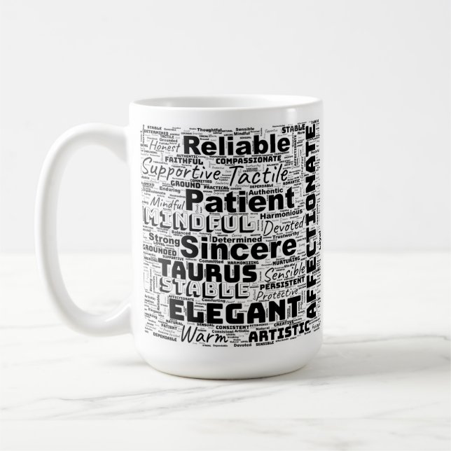 Taurus Zodiac Word Cloud Inspiration  Coffee Mug (Left)