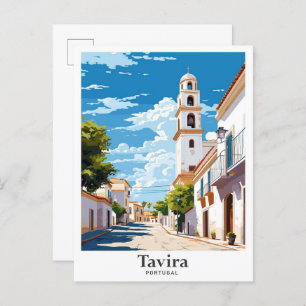 Tavira Portugal Art Vintage Travel Illustration Postcard