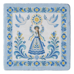 Tavrian Painting Maiden Ukrainian Folk Art Trivet