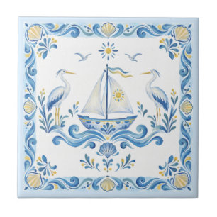 Tavrian Painting Sailboat Ukrainian Folk Art Tile