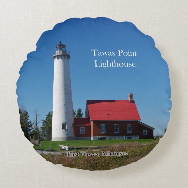 Tawas Point Lighthouse round pillow (Front)