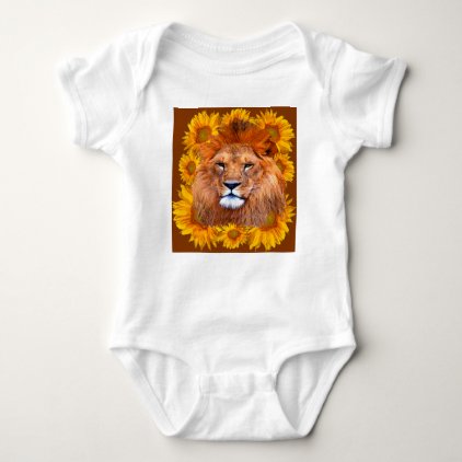 tawny African lion & yellow sunflowers gifts Baby Bodysuit