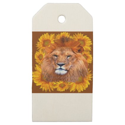 tawny African lion & yellow sunflowers gifts Wooden Gift Tags