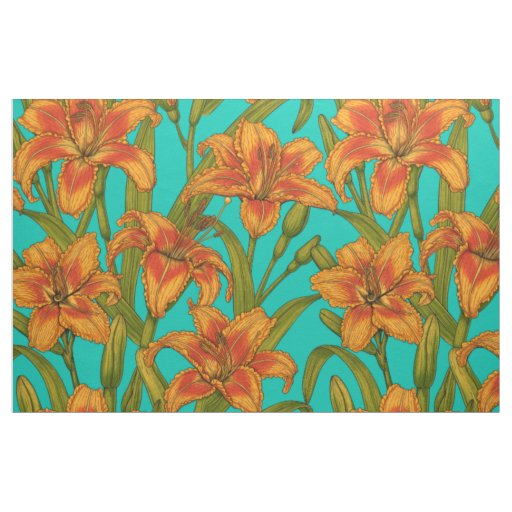 Tawny dailily flowers fabric
