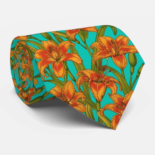 Tawny dailily flowers neck tie (Rolled)