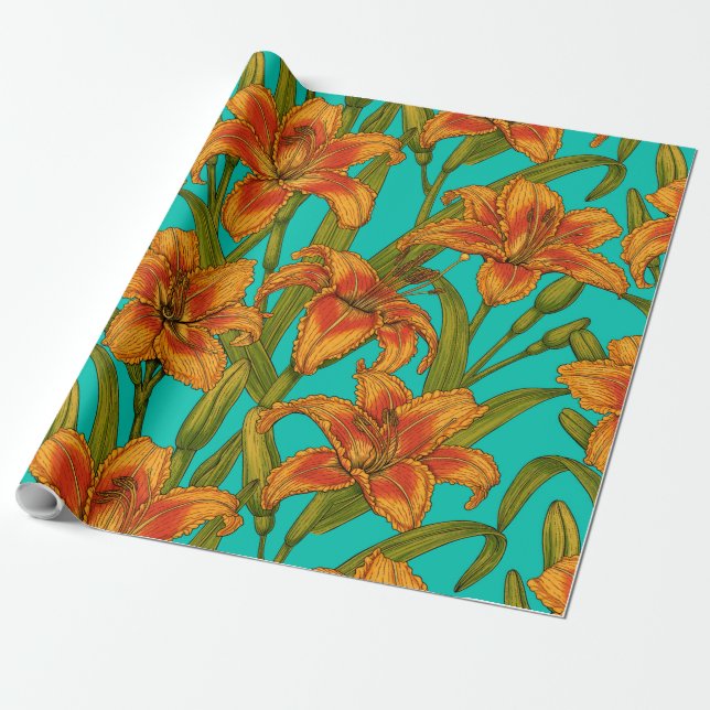Tawny dailily flowers wrapping paper (Unrolled)