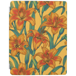 Tawny daylily flowers, blue and yellow iPad smart cover
