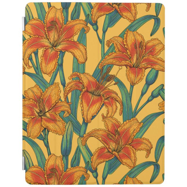 Tawny daylily flowers, blue and yellow iPad smart cover (Front)