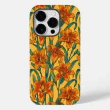 Tawny daylily flowers, blue and yellow