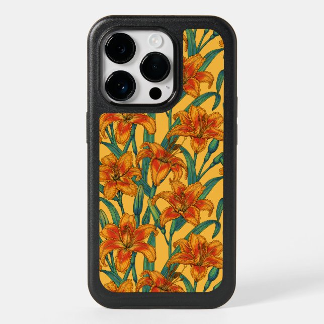 Tawny daylily flowers, blue and yellow otterbox iPhone case (Back)