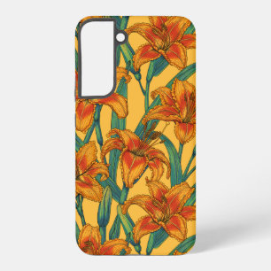 Tawny daylily flowers, blue and yellow samsung galaxy s22+ case
