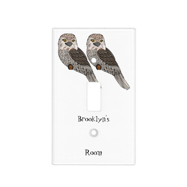 Tawny frogmouth bird cartoon illustration light switch cover (Front)