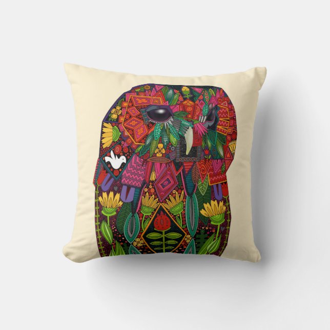 tawny owl cream throw pillow (Front)