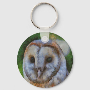 Tawny Owl In Pointillism Art Keychain