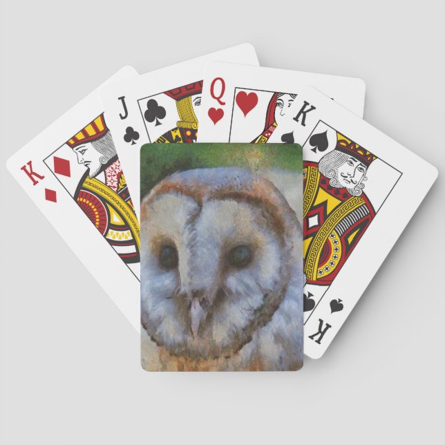 Tawny Owl In Pointillism Art Poker Cards (Back)