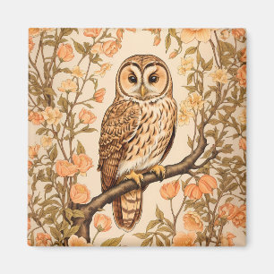 Tawny Owl Peach Blossoms William Morris Inspired Magnet