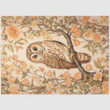 Tawny Owl Peach Blossoms William Morris Inspired