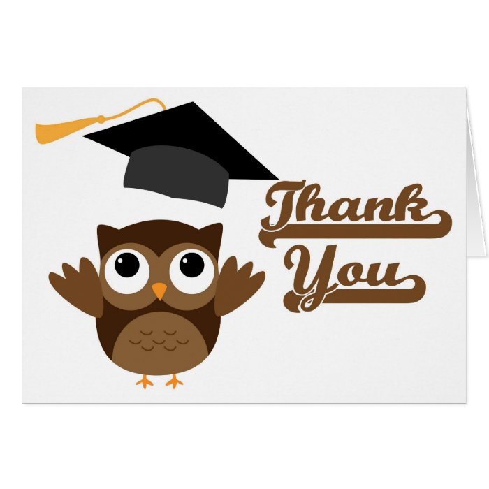 Tawny Owl Throwing Graduation Cap Thank You Card