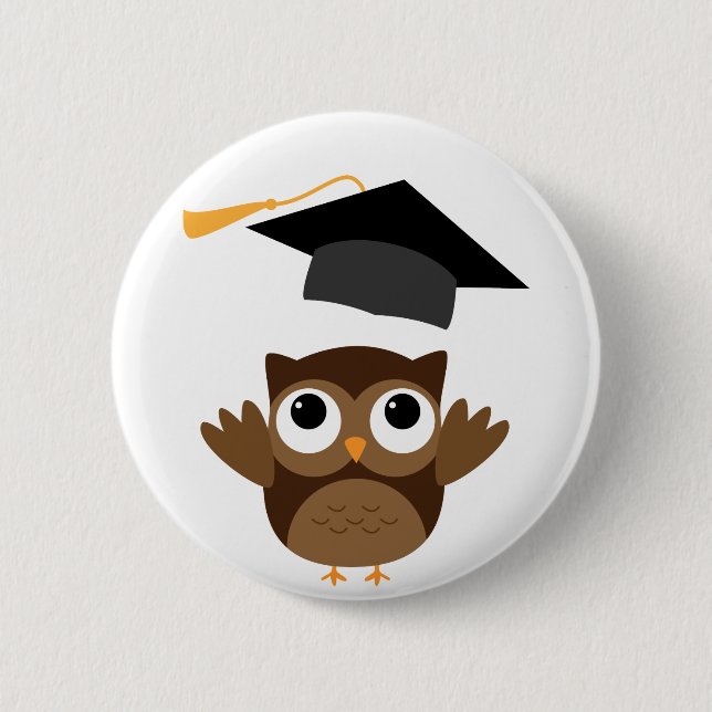 Tawny Owl Throwing Its Graduation Cap Button (Front)