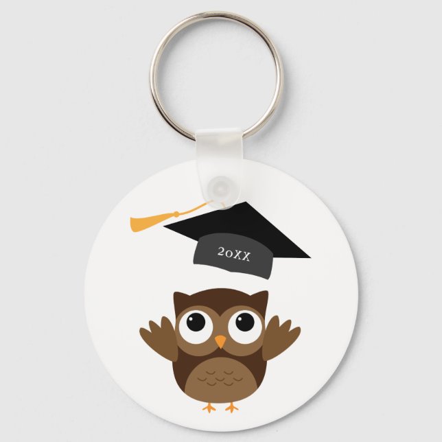 Tawny Owl Throwing Its Graduation Cap Keychain (Front)