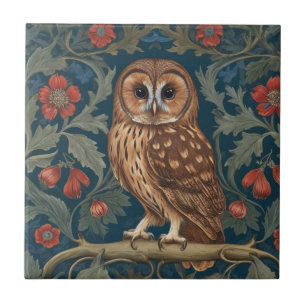 Tawny Owl William Morris style Left facing Ceramic Tile