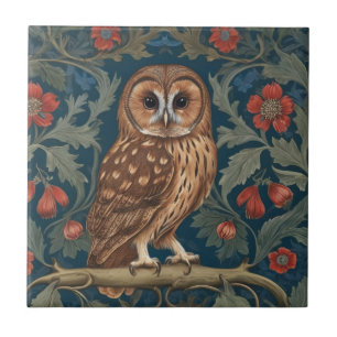 Tawny Owl William Morris style Right facing Ceramic Tile