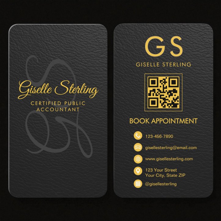 Tax Accountant Cpa Black Faux Leather Business Card