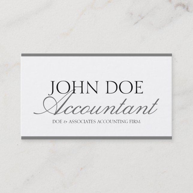 Tax Accountant CPA Bookkeeper Silver Script White Business Card (Front)