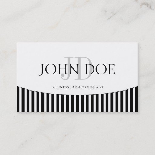 Customizable Tax Accountant/CPA Monogram B/W Stripes Business Card Template