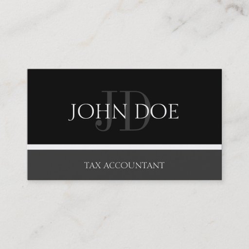 Customizable Tax Accountant/CPA Monogram Black/Dark Grey Business Card
