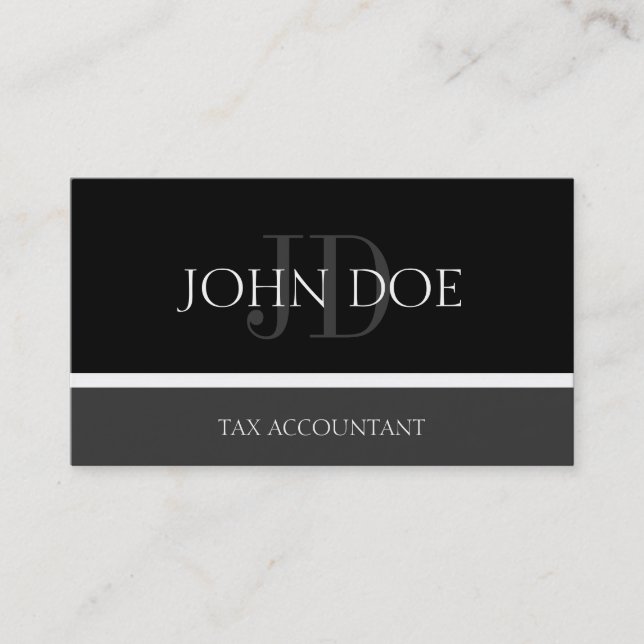 Tax Accountant/CPA Monogram Black/Dark Grey Business Card (Front)