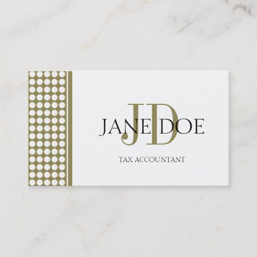 Customizable Tax Accountant/CPA Monogram Dot Gold/White Paper Business Card Template