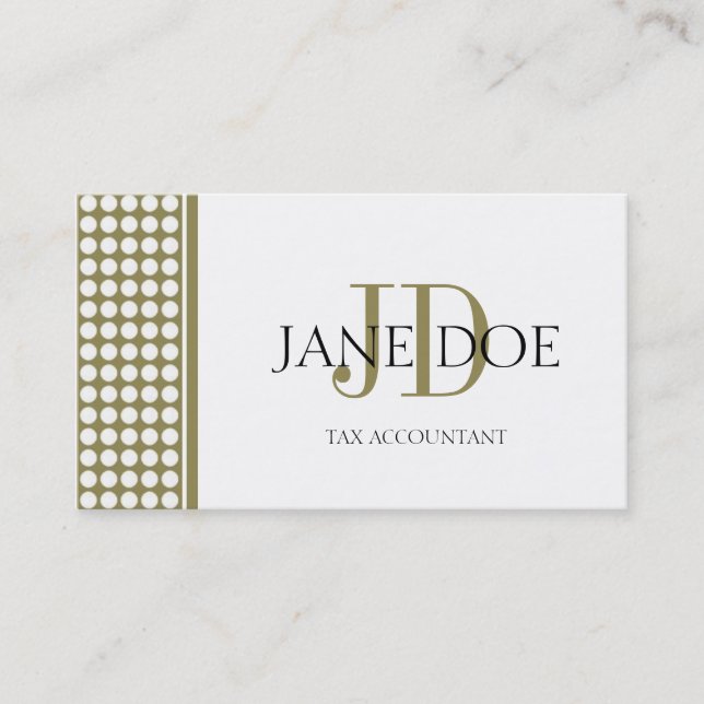 Tax Accountant/CPA Monogram Dot Gold/White Paper Business Card (Front)