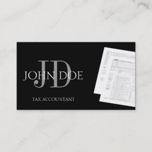 Tax Accountant Monogram 1040 3D Black Business Card