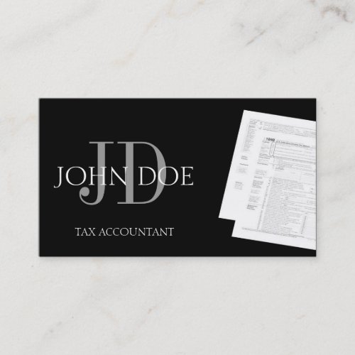 Tax Accountant Monogram 1040 3D Black Business Card