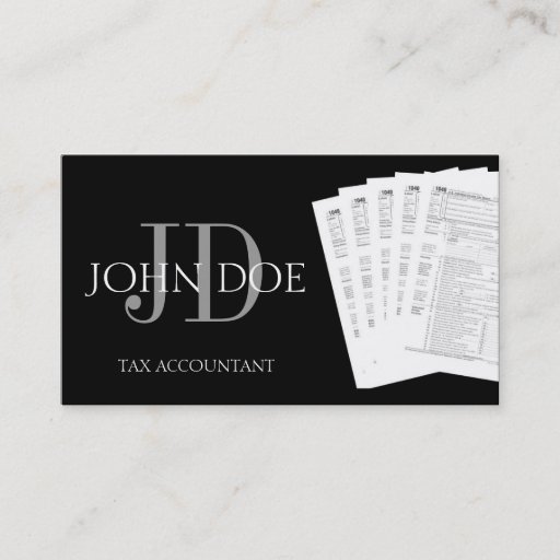 Customizable Tax Accountant Monogram 1040 Forms Black Business Card