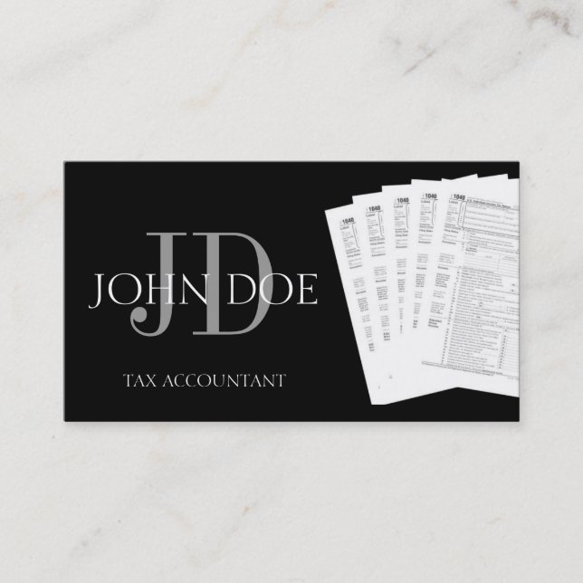 Tax Accountant Monogram 1040 Forms Black Business Card (Front)