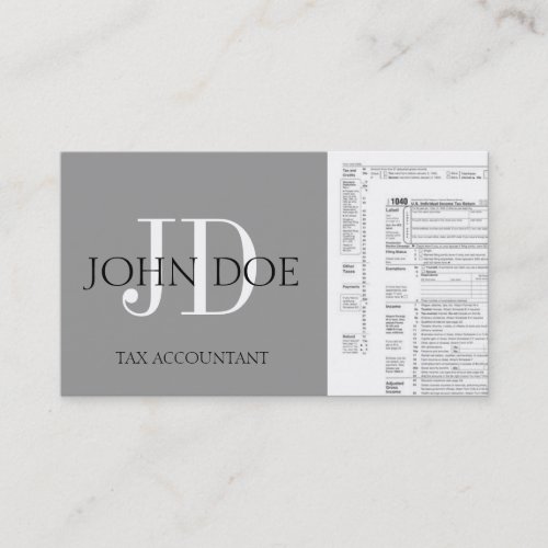 Tax Accountant Monogram 1040 Tarnished Silver Business Card