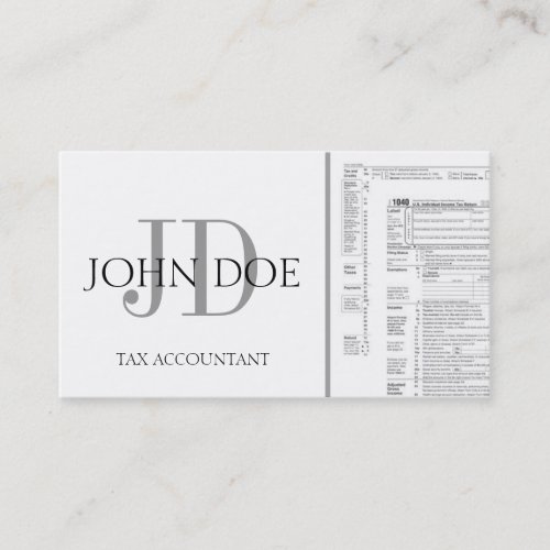 Tax Accountant Monogram 1040 White Business Card