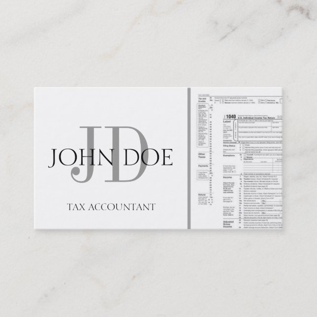 Tax Accountant Monogram 1040 White Business Card (Front)